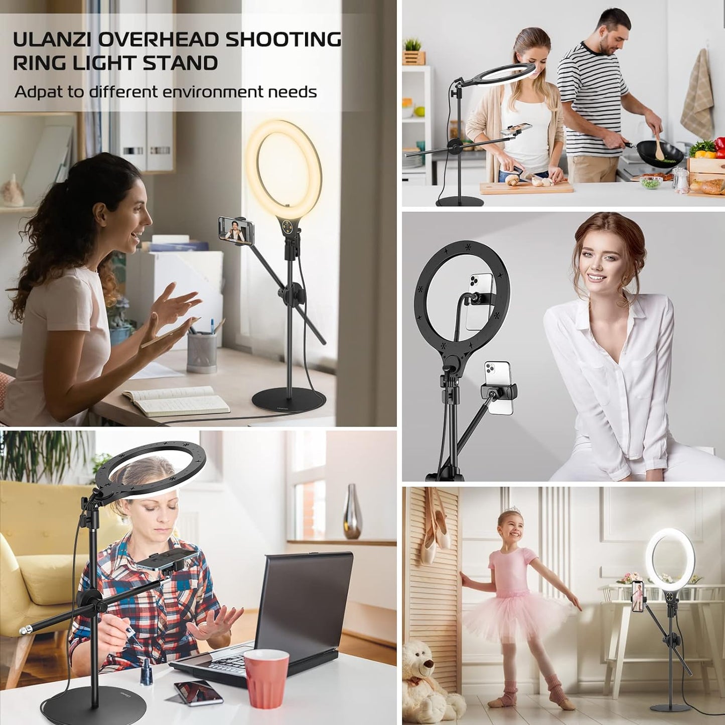 ULANZI Selfie Ring Light Overhead Phone Mount with 10"