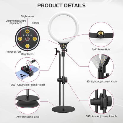 ULANZI Selfie Ring Light Overhead Phone Mount with 10"