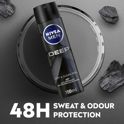 NIVEA MEN Antiperspirant Spray for Men, DEEP Black Carbon Antibacterial