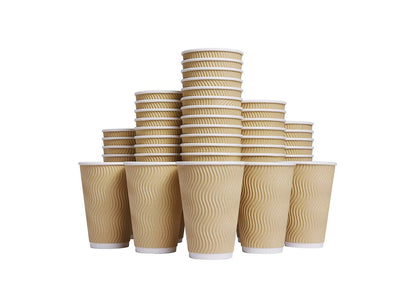 Disposable Brown Sleeve Paper  For Hot Coffee Cups 12oz 100 Pcs