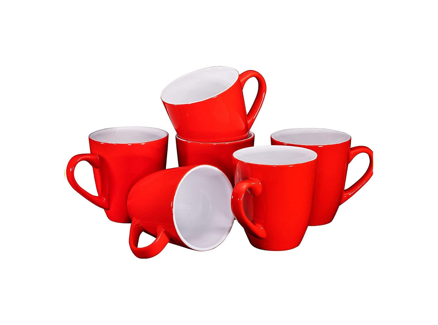 Red Mugs For Hot Tea Coffee 6Pcs