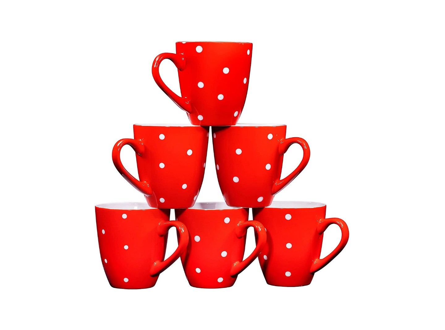 Polka Red White Dot Mugs For Hot Tea Coffee 6Pcs