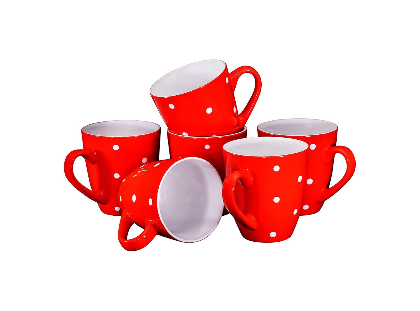 Polka Red White Dot Mugs For Hot Tea Coffee 6Pcs