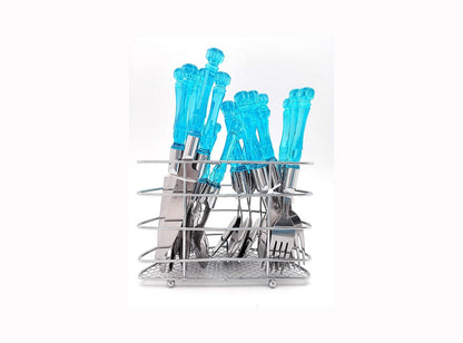 Cutiset Stainless Steel  With Hanging Caddy  Spoons & Forks 25Pcs Blue