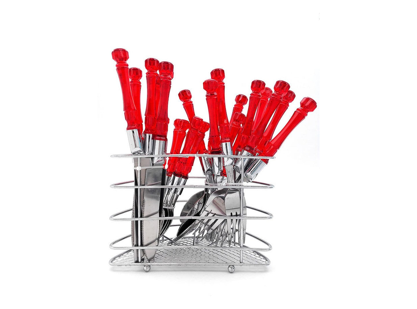 Cutlery Set Stainless Steel  With Hanging Caddy  Spoons & Forks 24Pcs Red