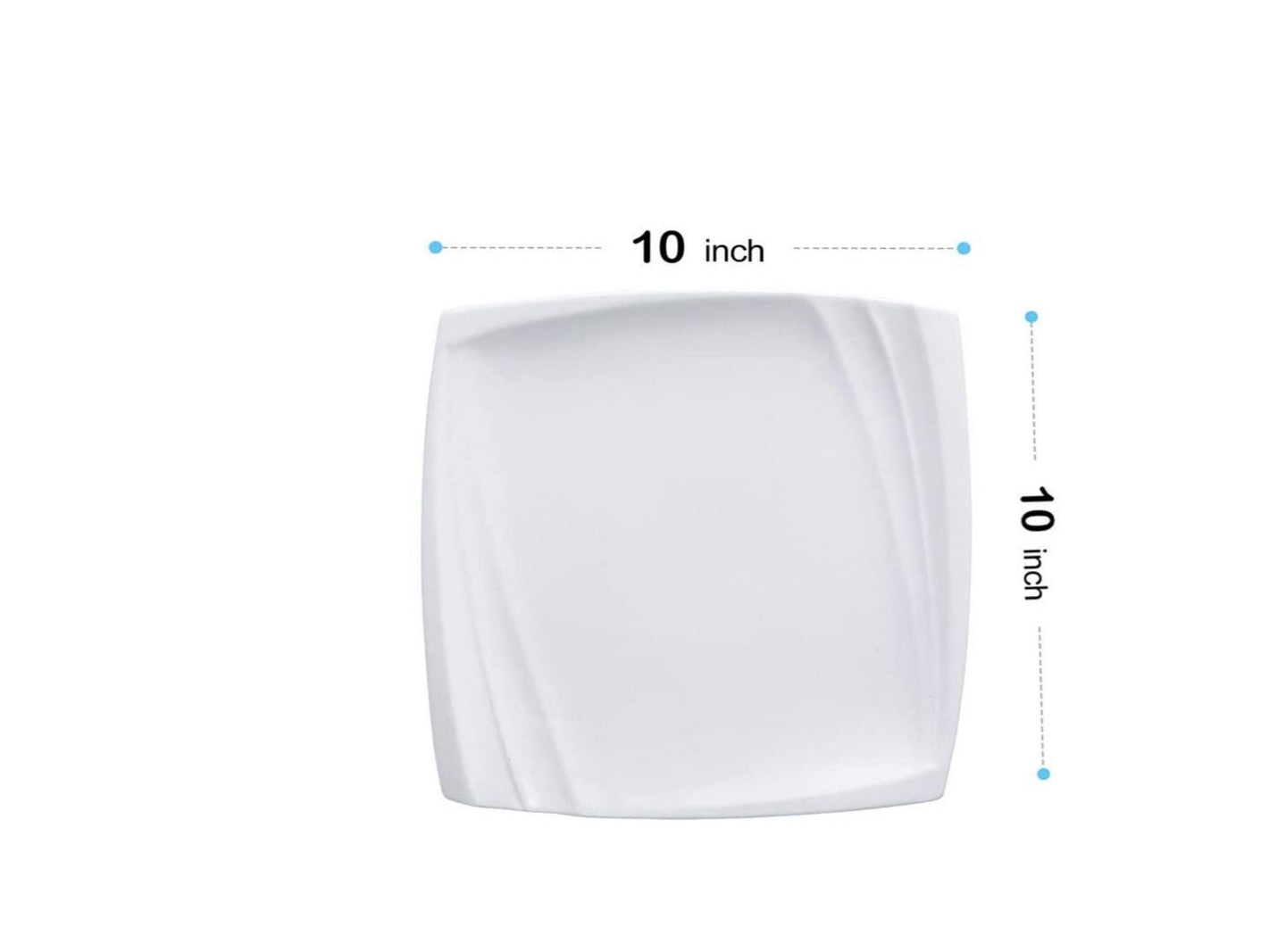 Serving 10'' White Square  Dinner Plates 4 Pcs