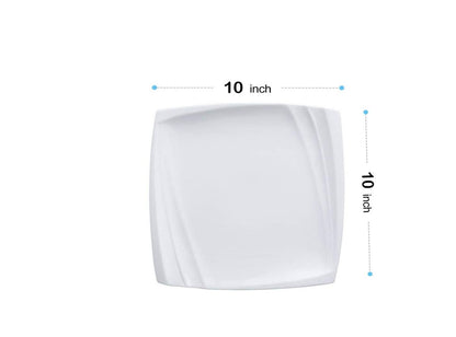 Serving 10'' White Square  Dinner Plates 4 Pcs