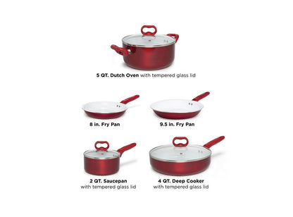 BLISS 8-PIECE COOKWARE SET – CANDY APPLE / WHITE