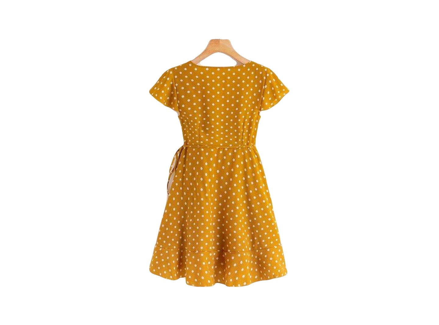 Polka Dot Ruffle Trim Self Tie Wrap Dress