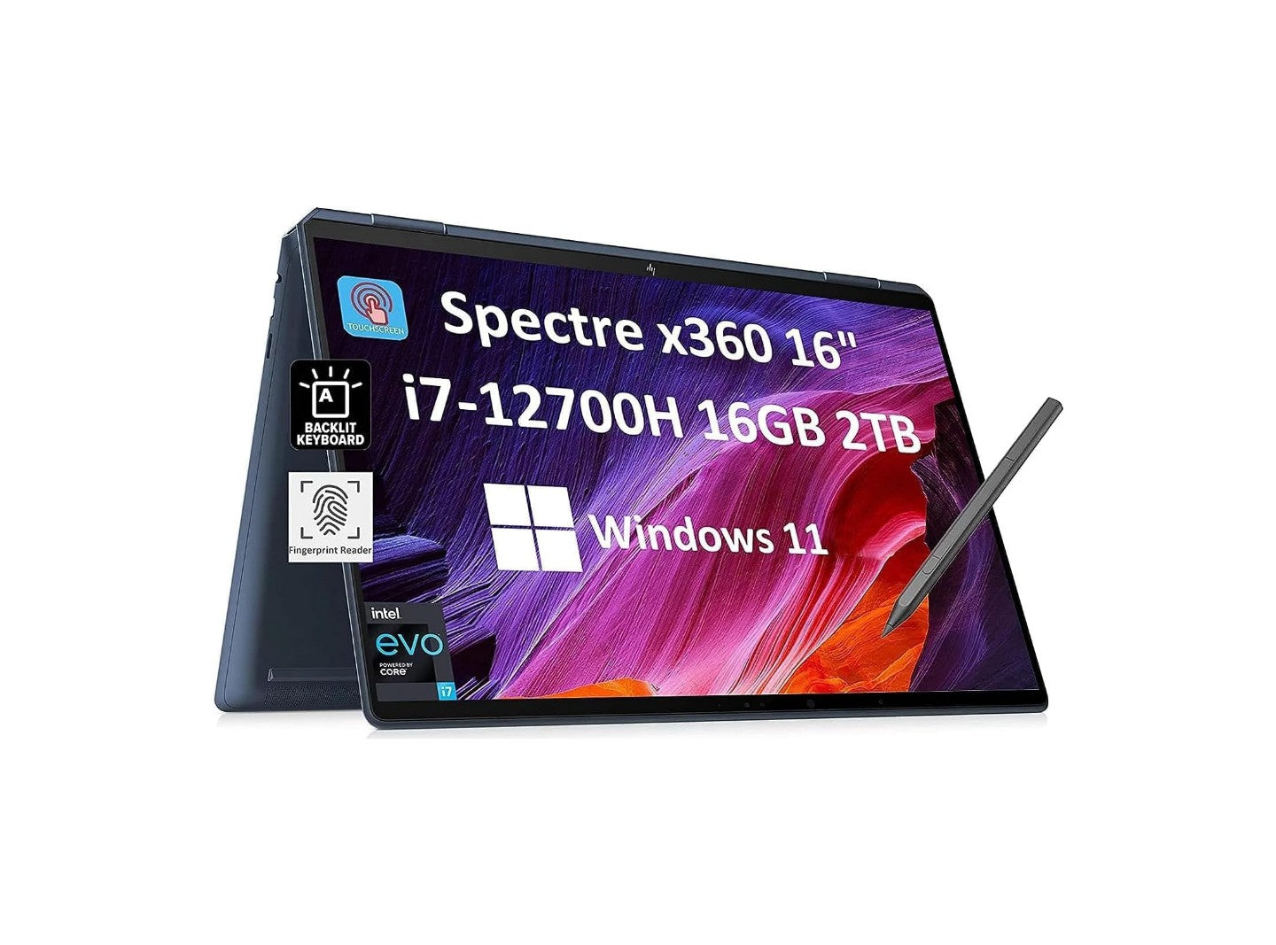 HP Spectre x360 16" 2-in-1 3K QHD+ Touchscreen (Intel 12th Gen i7-12700H, 16GB RAM, 2TB