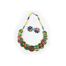 Button & Beaded Women's Neckless With 2 Ear Rings