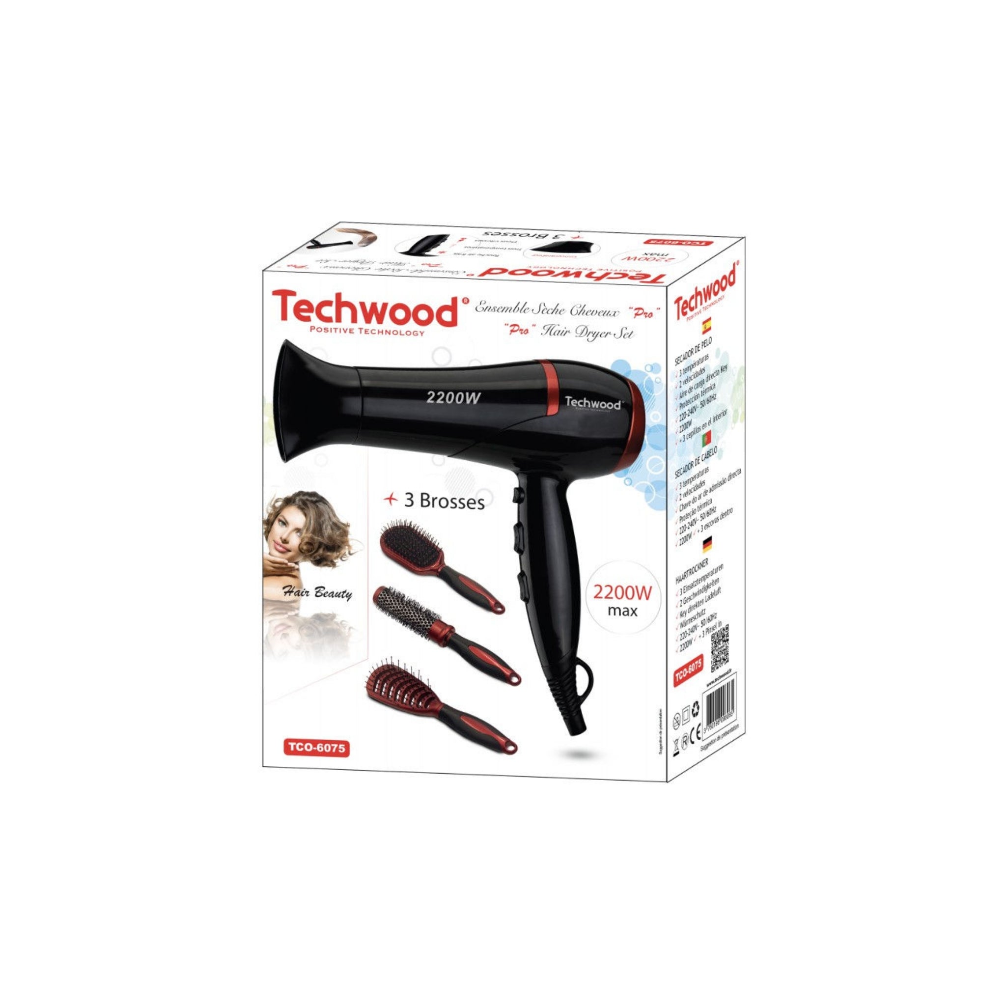 TechWood Hair Dryer With 3 Broses Combs
