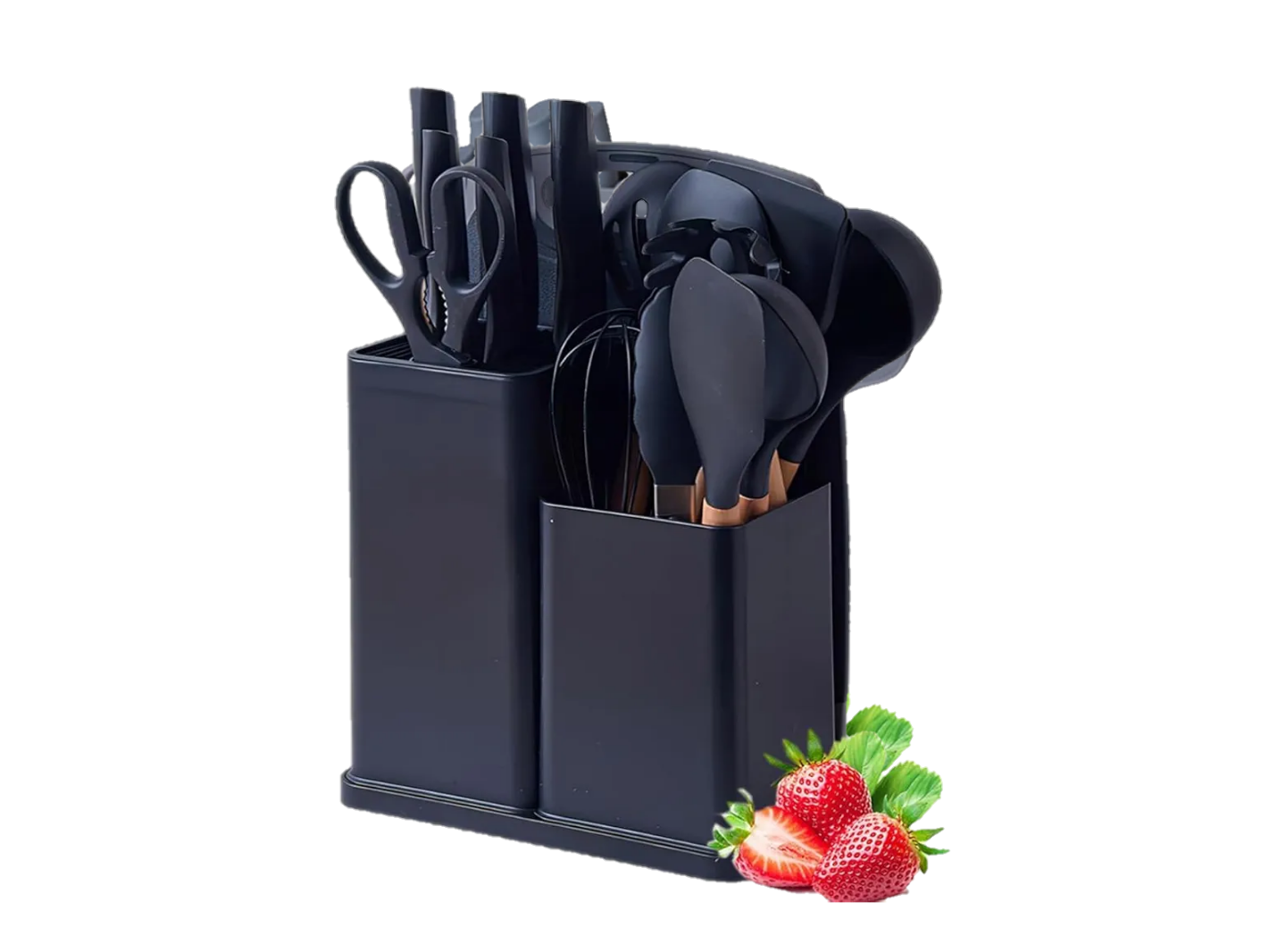 SATTAR Black 19 Pieces Heat Resistant Utensils Set with 11 Pieces Spatula Cooking Utensils, Silicone Utensils 6 Piece Sharp Knives