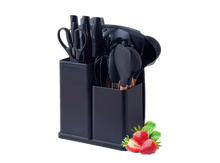 SATTAR Black 19 Pieces Heat Resistant Utensils Set with 11 Pieces Spatula Cooking Utensils, Silicone Utensils 6 Piece Sharp Knives