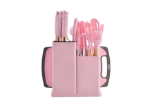 SATTAR Pink 19 Pieces Heat Resistant Utensils Set with 11 Pieces Spatula Cooking Utensils, Silicone Utensils 6 Piece Sharp Knives