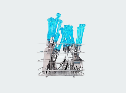 Cutiset Stainless Steel  With Hanging Caddy  Spoons & Forks 25Pcs Blue