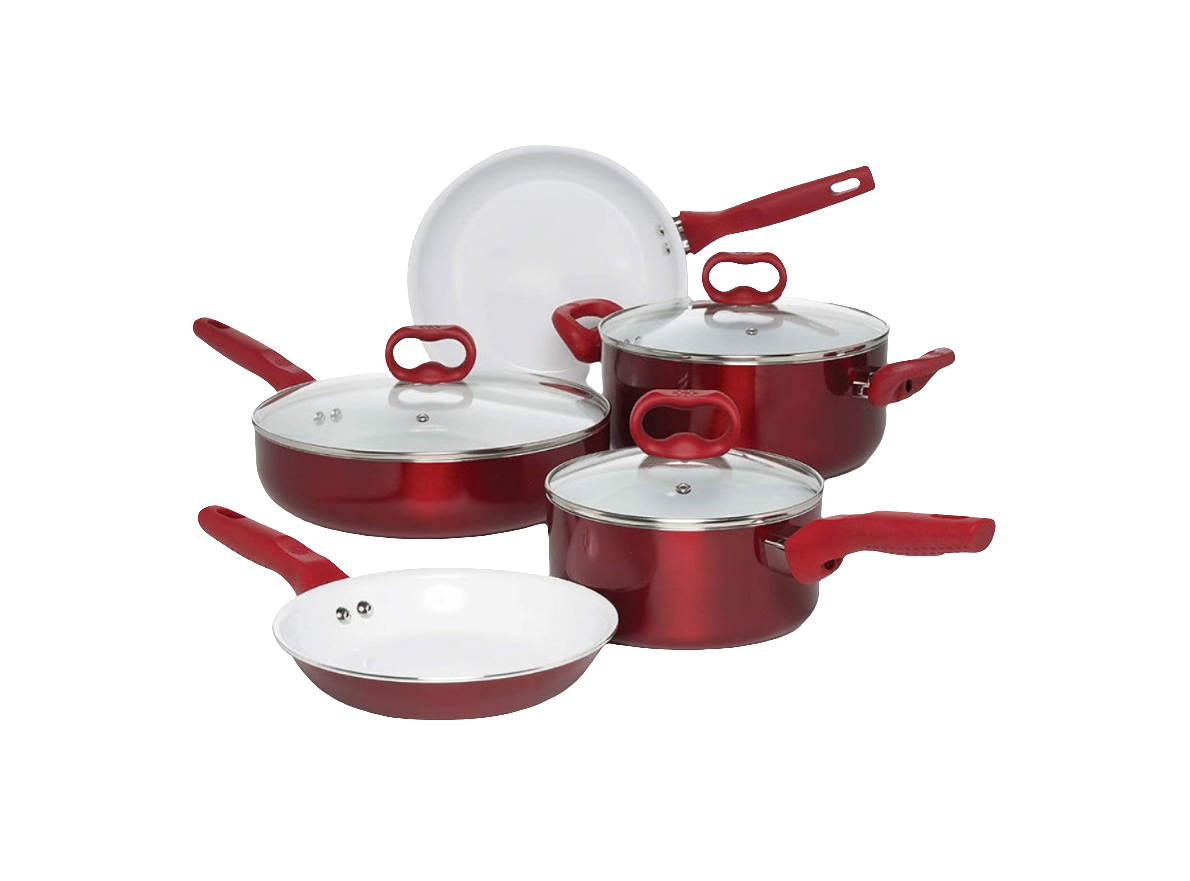 BLISS 8-PIECE COOKWARE SET – CANDY APPLE / WHITE