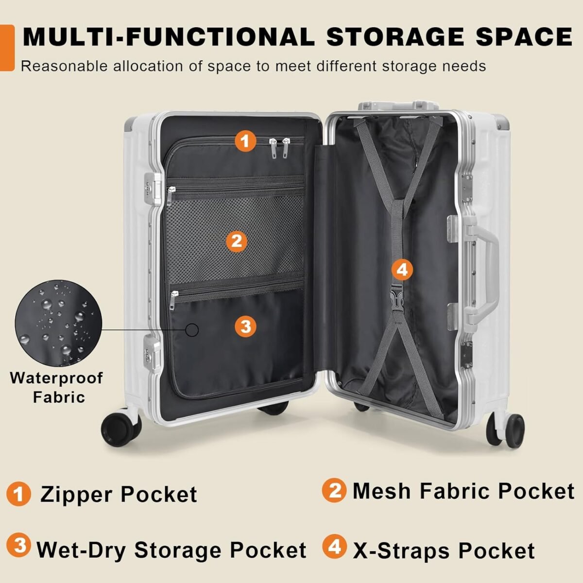 AnyZip 24'' Luggage PC+ABS Aluminum Frame Hard Shell Zipper-less Checked Luggage Suitcase Cream - Image 4