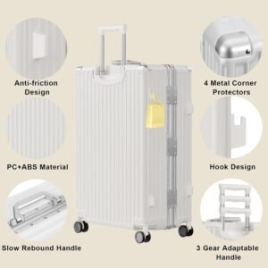 AnyZip 24'' Luggage PC+ABS Aluminum Frame Hard Shell Zipper-less Checked Luggage Suitcase Cream