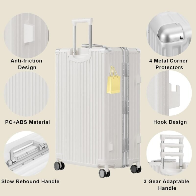 AnyZip 24'' Luggage PC+ABS Aluminum Frame Hard Shell Zipper-less Checked Luggage Suitcase Cream