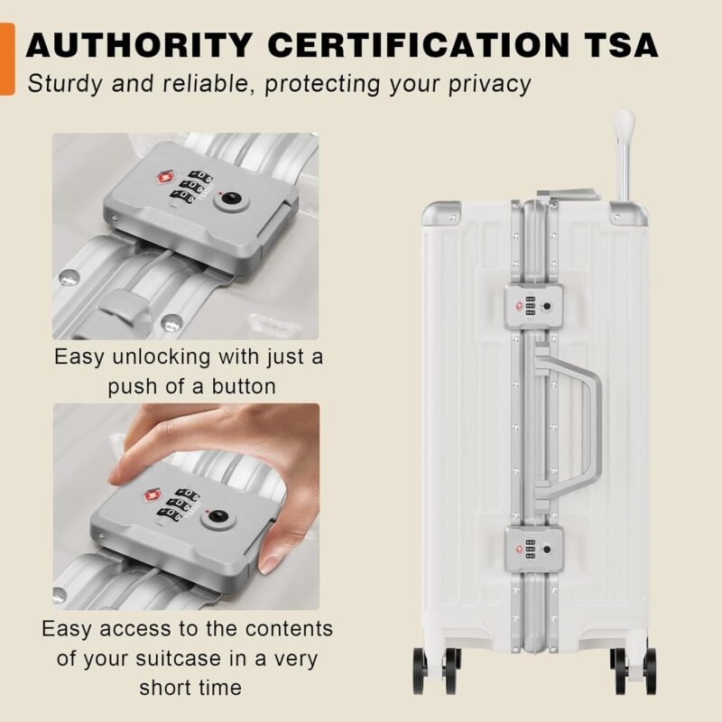 AnyZip 24'' Luggage PC+ABS Aluminum Frame Hard Shell Zipper-less Checked Luggage Suitcase Cream