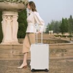 AnyZip 24'' Luggage PC+ABS Aluminum Frame Hard Shell Zipper-less Checked Luggage Suitcase Cream - Image 10