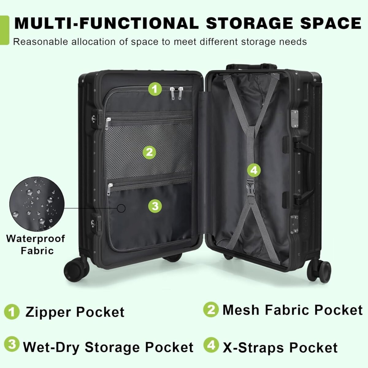 AnyZip 24'' Luggage PC+ABS Aluminum Frame Hard Shell Zipper-less Checked Luggage Suitcase Black - Image 4