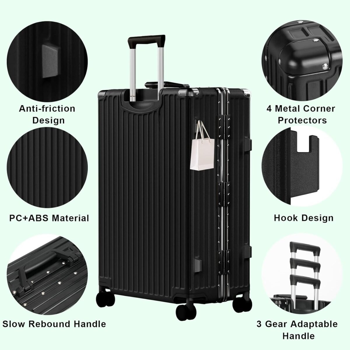 AnyZip 24'' Luggage PC+ABS Aluminum Frame Hard Shell Zipper-less Checked Luggage Suitcase Black - Image 5