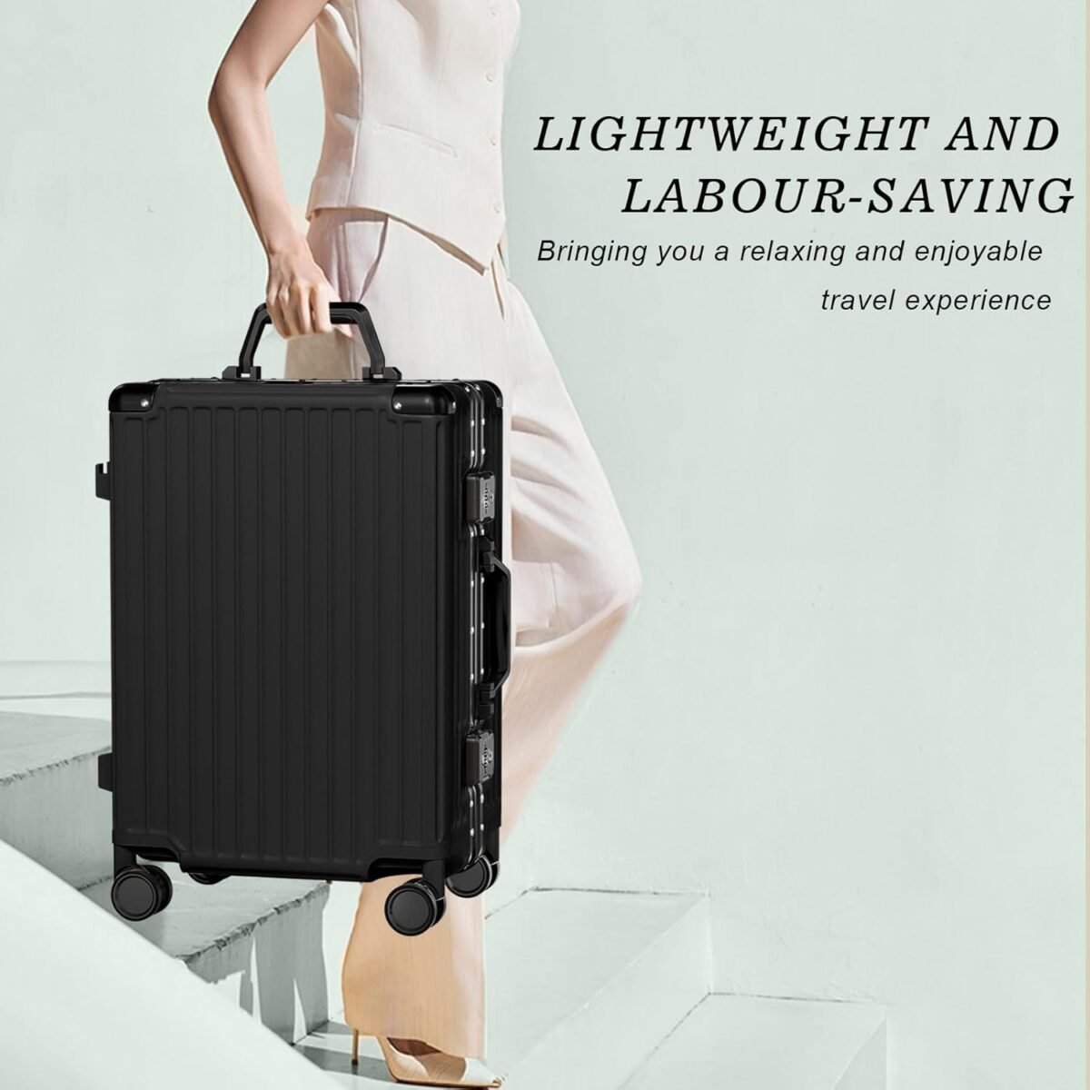 AnyZip 24'' Luggage PC+ABS Aluminum Frame Hard Shell Zipper-less Checked Luggage Suitcase Black - Image 6