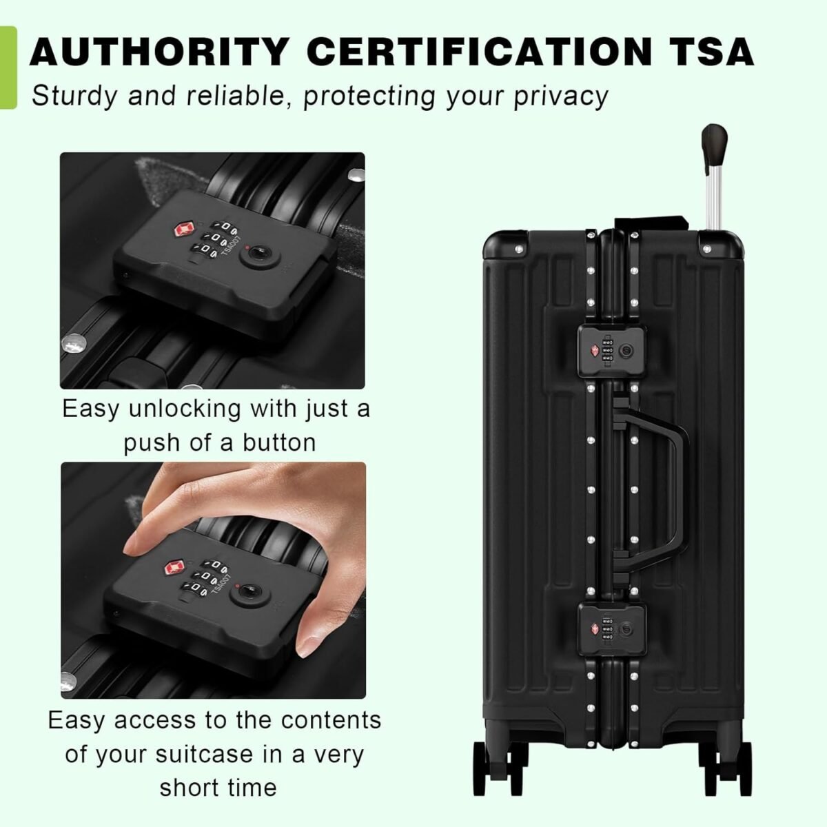 AnyZip 24'' Luggage PC+ABS Aluminum Frame Hard Shell Zipper-less Checked Luggage Suitcase Black - Image 7
