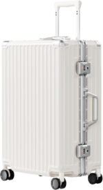 AnyZip 24'' Luggage PC+ABS Aluminum Frame Hard Shell Zipper-less Checked Luggage Suitcase Cream - Image 3