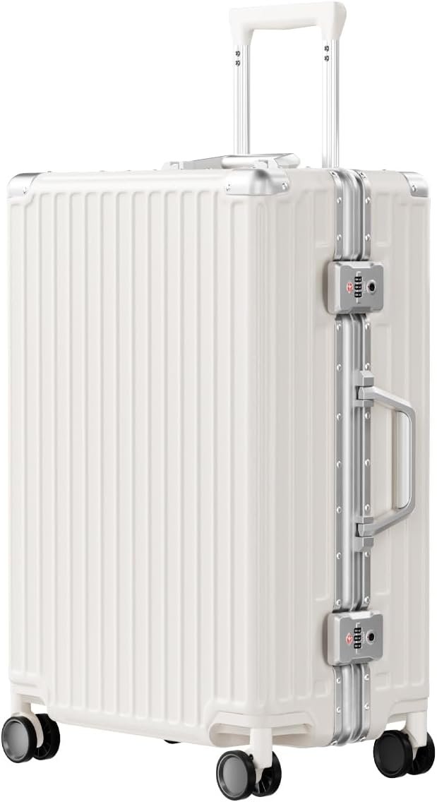 AnyZip 24'' Luggage PC+ABS Aluminum Frame Hard Shell Zipper-less Checked Luggage Suitcase Cream