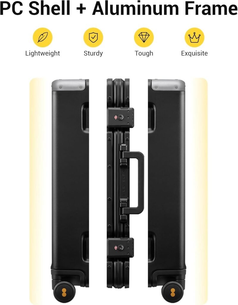 LEVEL8 Checked Zipperless Luggage with Aluminum Frame 24'' Black