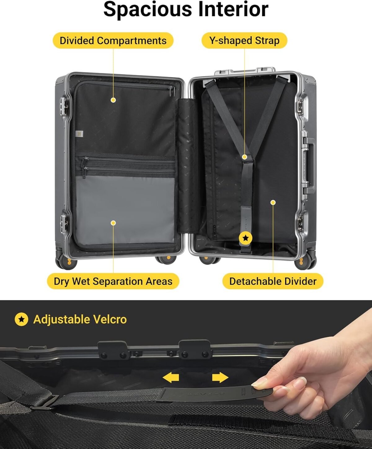 LEVEL8 Checked Zipperless Luggage with Aluminum Frame 24'' Grey - Image 7