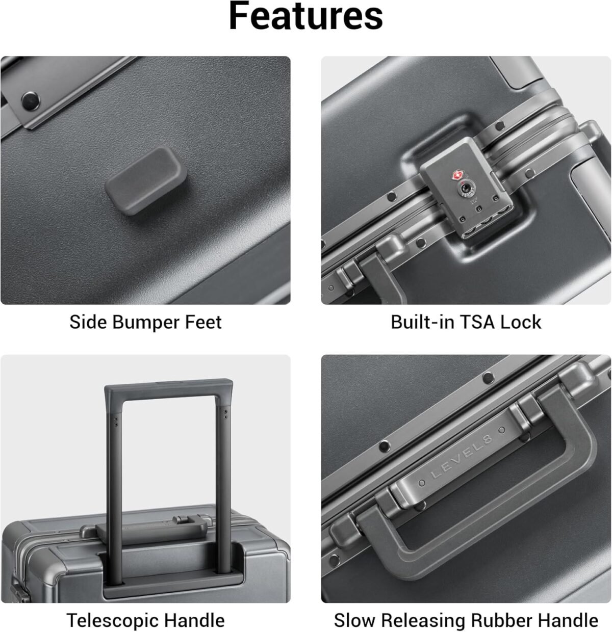 LEVEL8 Checked Zipperless Luggage with Aluminum Frame 24'' Grey - Image 9