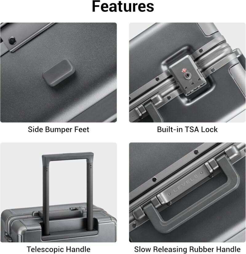 LEVEL8 Checked Zipperless Luggage with Aluminum Frame 24'' Grey