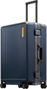 LEVEL8 Checked Zipperless Luggage with Aluminum Frame 24'' Blue - Image 3