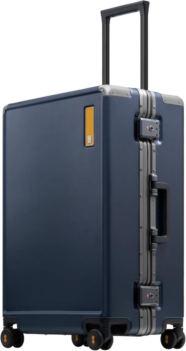 LEVEL8 Checked Zipperless Luggage with Aluminum Frame 24'' Blue