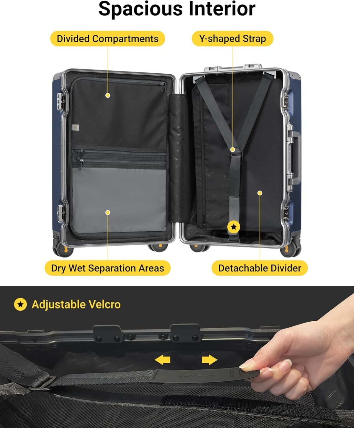 LEVEL8 Checked Zipperless Luggage with Aluminum Frame 24'' Blue - Image 6