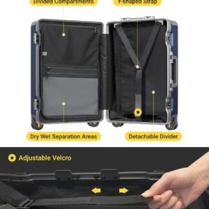 LEVEL8 Checked Zipperless Luggage with Aluminum Frame 24'' Blue