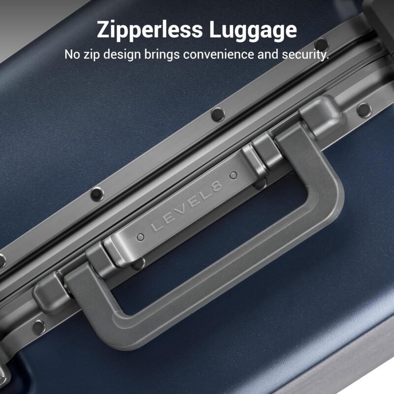 LEVEL8 Checked Zipperless Luggage with Aluminum Frame 24'' Blue