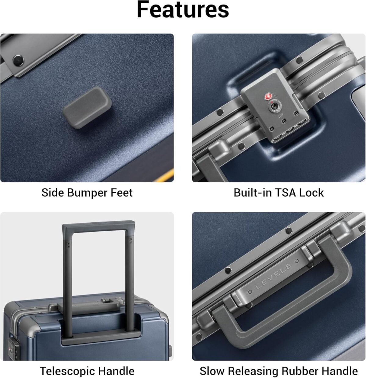 LEVEL8 Checked Zipperless Luggage with Aluminum Frame 24'' Blue - Image 8