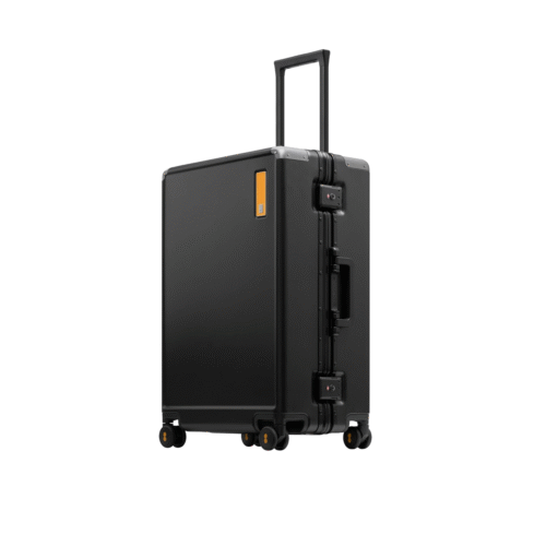 LEVEL8 Checked Zipperless Luggage with Aluminum Frame 24'' Black