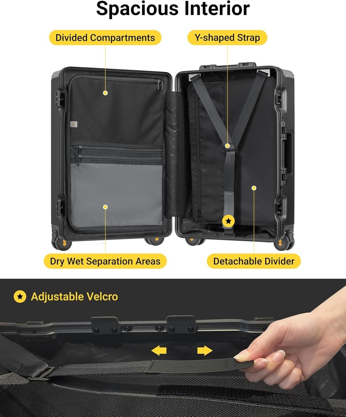 LEVEL8 Checked Zipperless Luggage with Aluminum Frame 24'' Black - Image 6