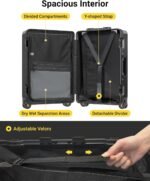 LEVEL8 Checked Zipperless Luggage with Aluminum Frame 24'' Black - Image 6