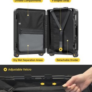 LEVEL8 Checked Zipperless Luggage with Aluminum Frame 24'' Black