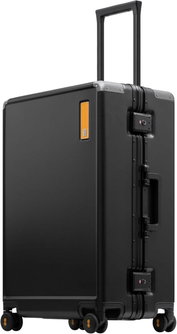 LEVEL8 Checked Zipperless Luggage with Aluminum Frame 24'' Black