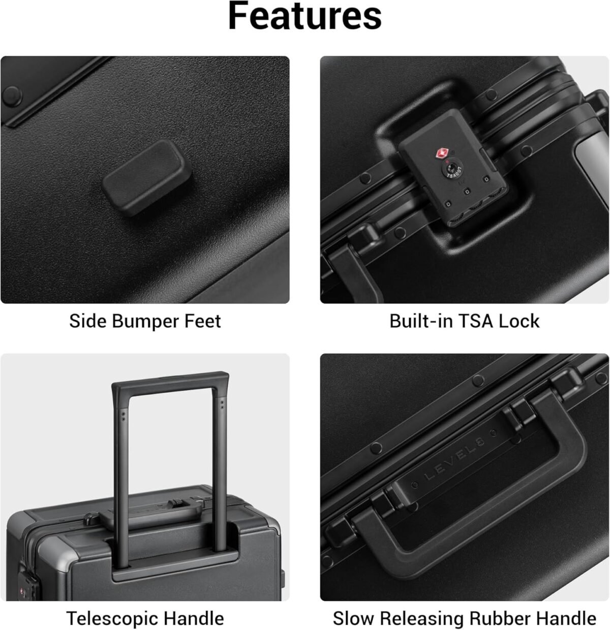 LEVEL8 Checked Zipperless Luggage with Aluminum Frame 24'' Black - Image 4