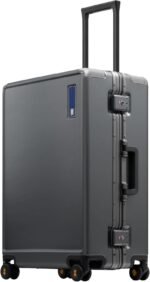 LEVEL8 Checked Zipperless Luggage with Aluminum Frame 24'' Grey - Image 4
