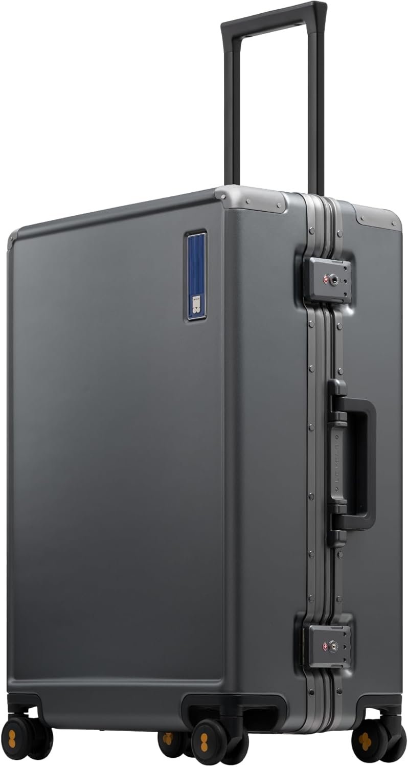 LEVEL8 Checked Zipperless Luggage with Aluminum Frame 24'' Grey